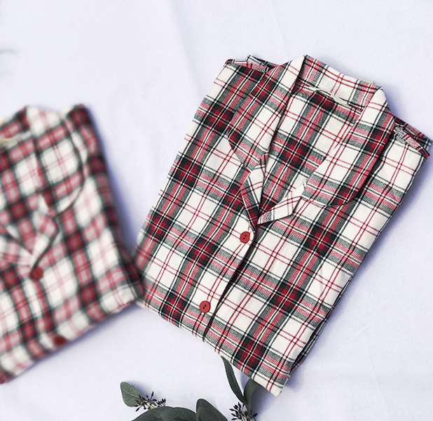 New Warm Tartan Check Pajamas Women's Couple Pa