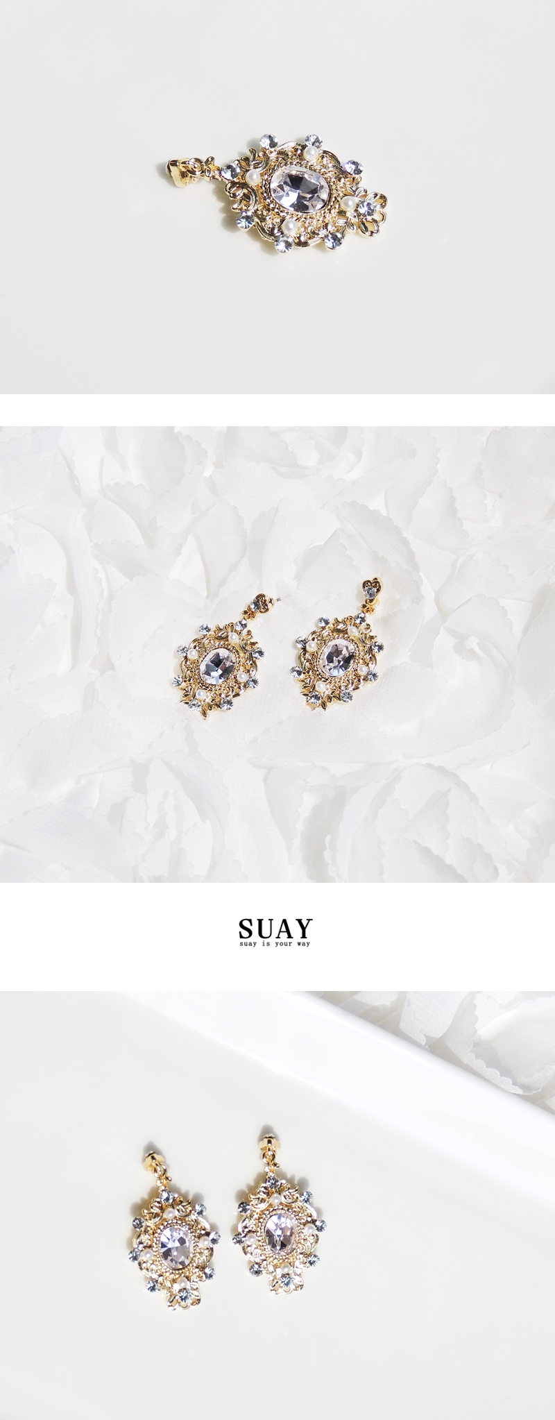 Room of Mirror Gold Antique Pearl Gemstone Drop Ea