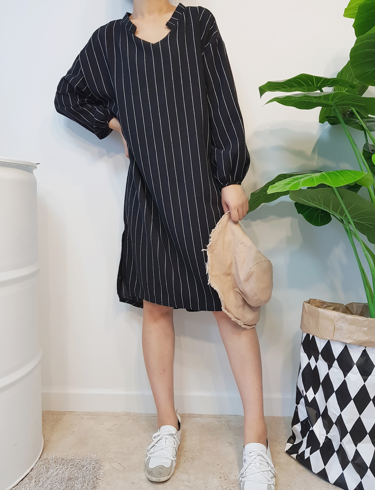 New Over Buffet Striped Shirt One Piece 3 Color Pr