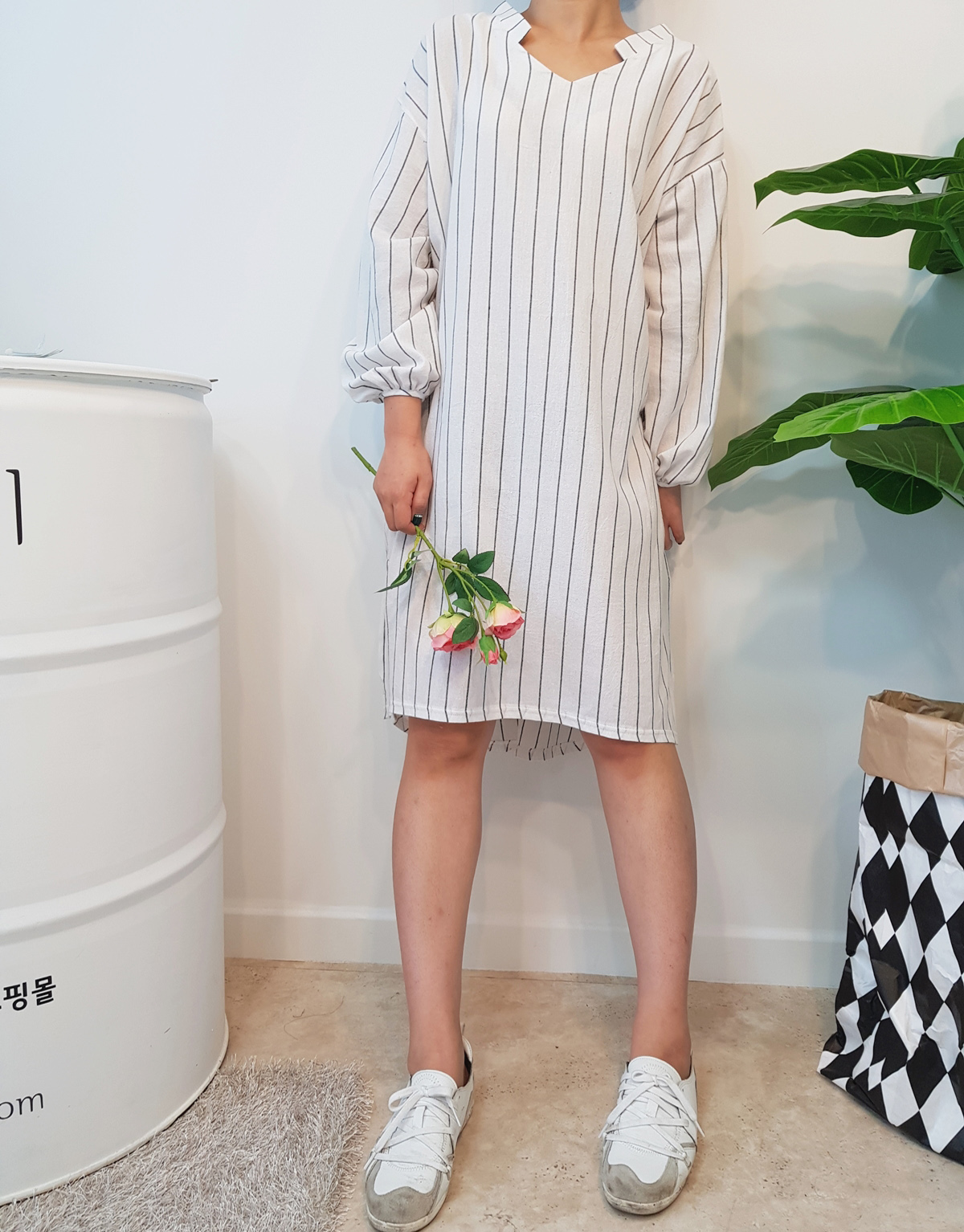 New Over Buffet Striped Shirt One Piece 3 Color Pr