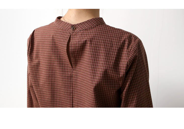 Women Blouses Check Sleeve Shirring Blouse-SWT1021