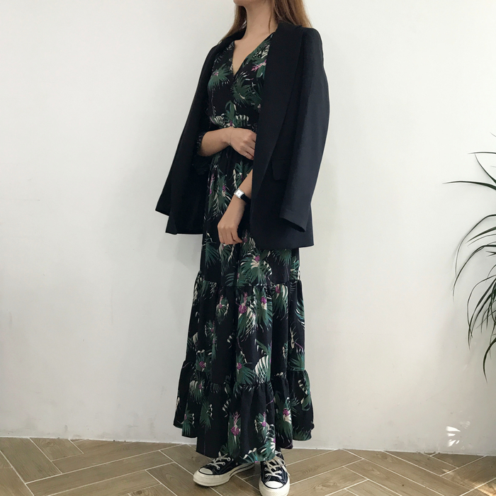 New Women Dress Flower Race Maxi Autumn Long Dress