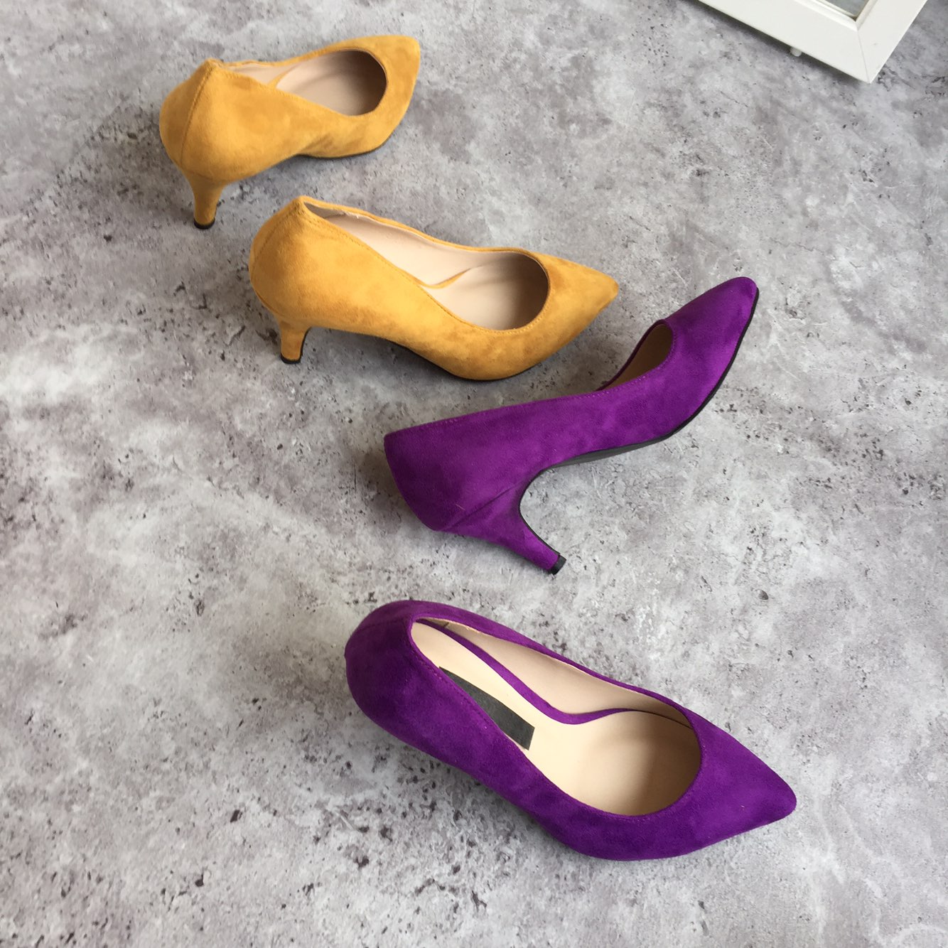 Suede Middle Heel Pumps 7cm Women Shoes Feet Comfo