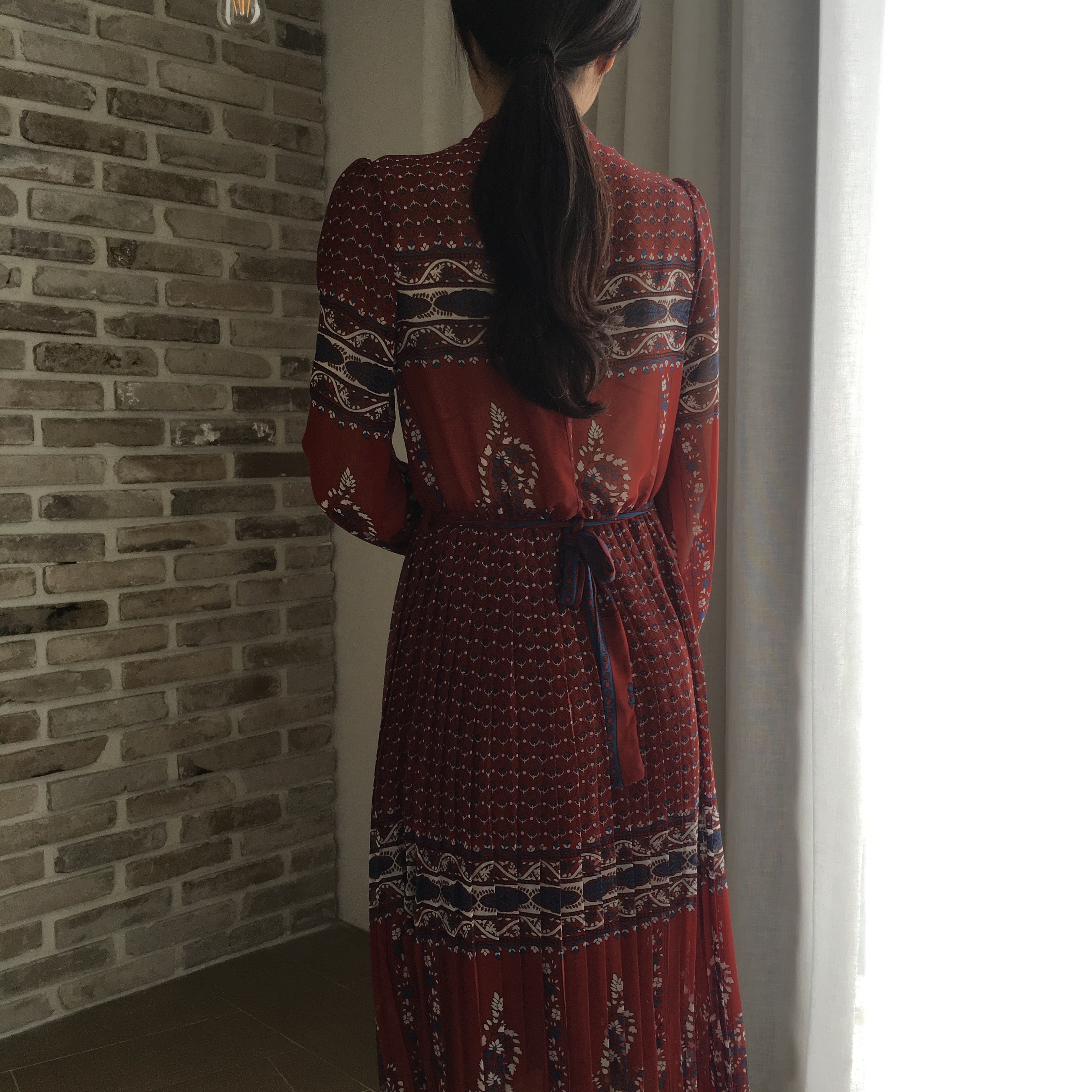 New Women Dress mood antique flower pattern autumn