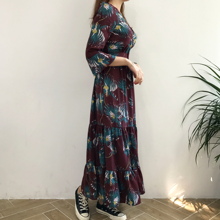 New Women Dress Flower Race Maxi Autumn Long Dress