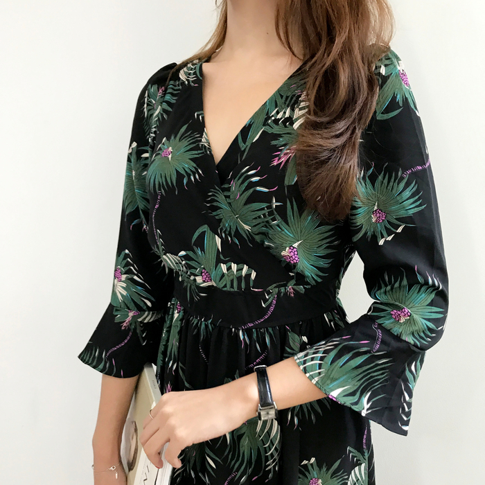 New Women Dress Flower Race Maxi Autumn Long Dress