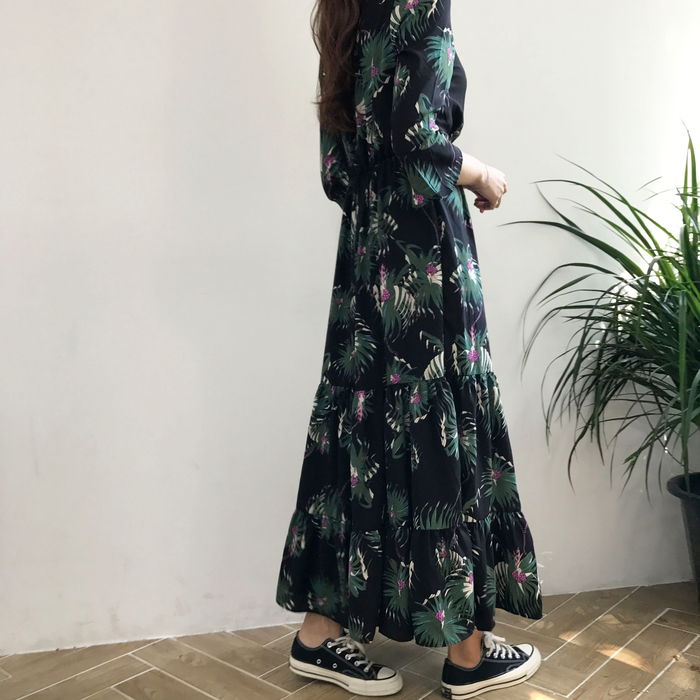 New Women Dress Flower Race Maxi Autumn Long Dress