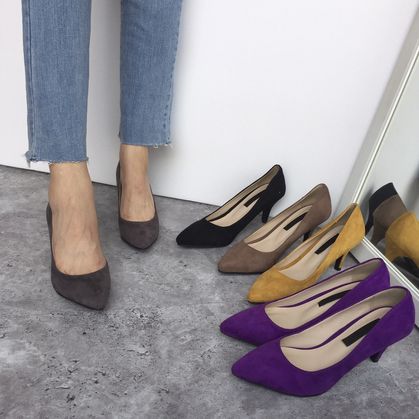 Suede Middle Heel Pumps 7cm Women Shoes Feet Comfo