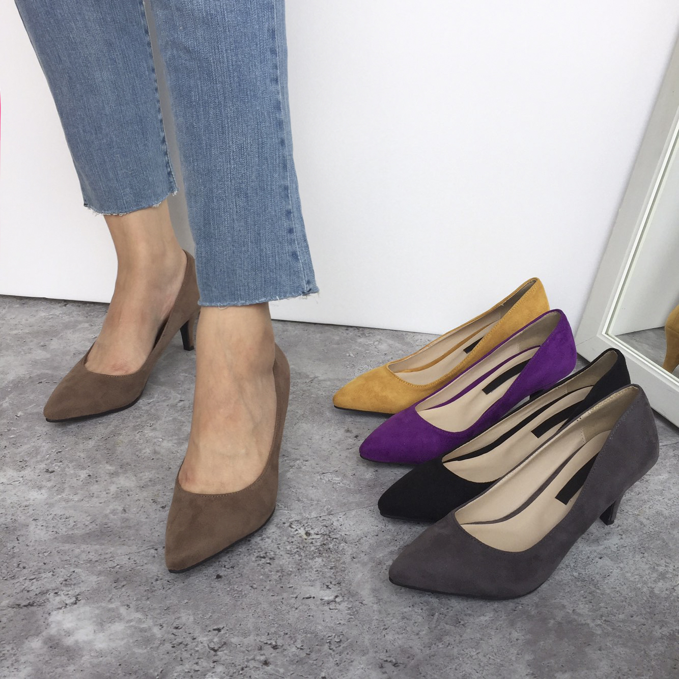 Suede Middle Heel Pumps 7cm Women Shoes Feet Comfo