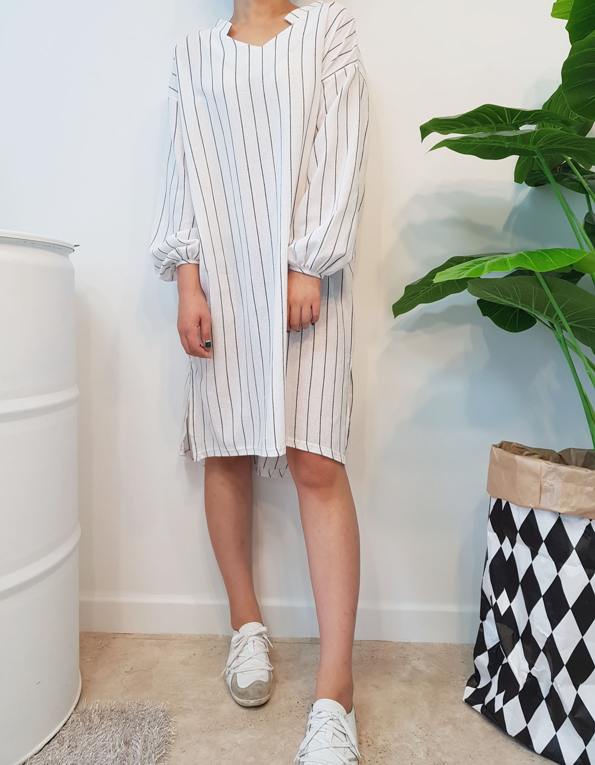 New Over Buffet Striped Shirt One Piece 3 Color Pr