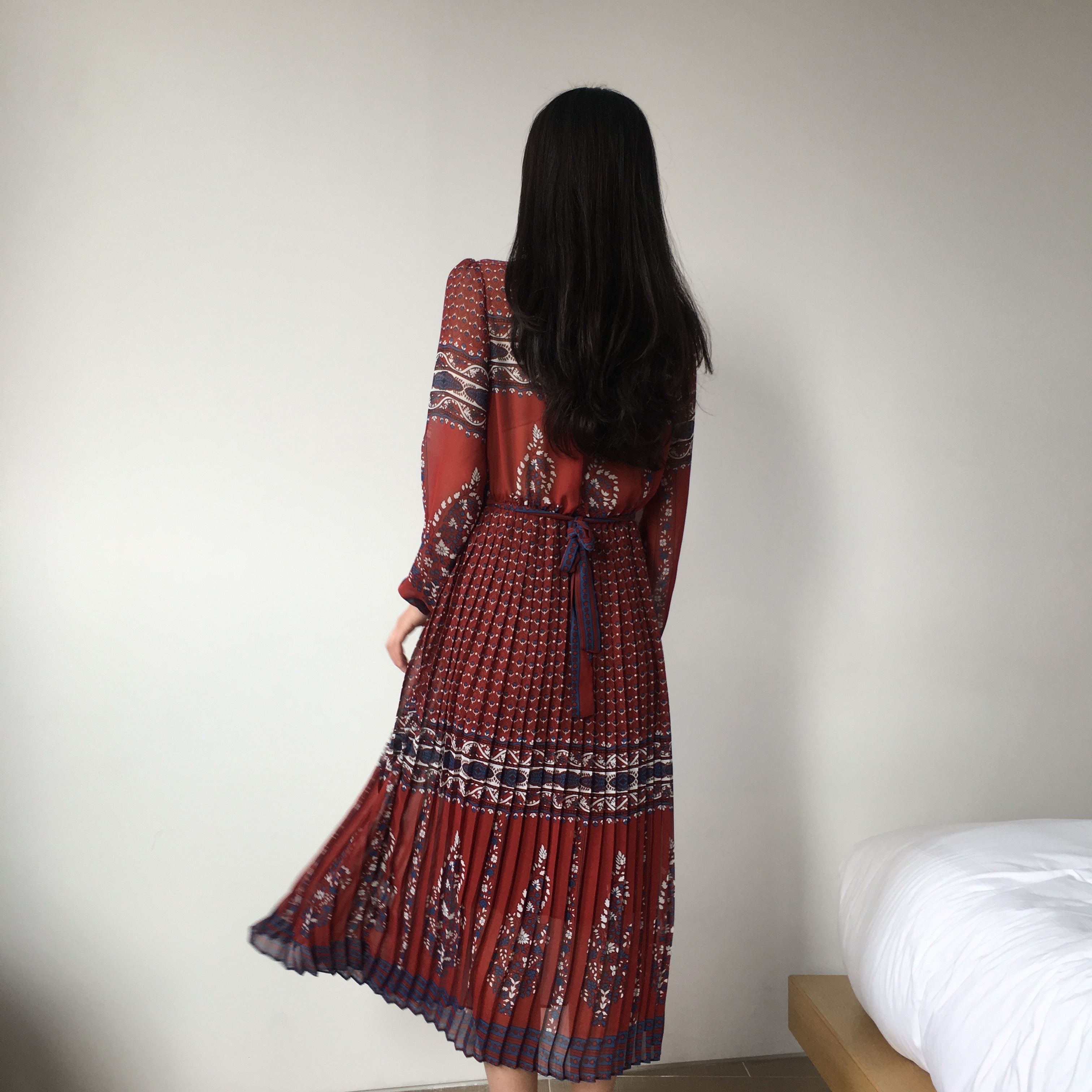 New Women Dress mood antique flower pattern autumn