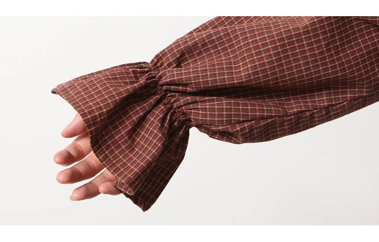 Women Blouses Check Sleeve Shirring Blouse-SWT1021