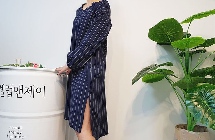 New Over Buffet Striped Shirt One Piece 3 Color Pr