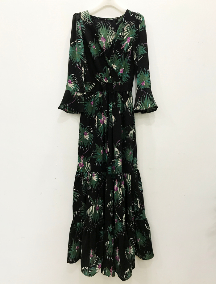 New Women Dress Flower Race Maxi Autumn Long Dress
