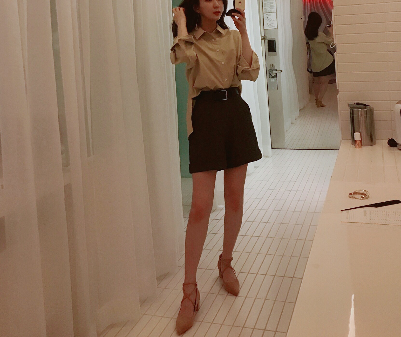 Women Short Pants Belt Set Shorts Simplicity Class