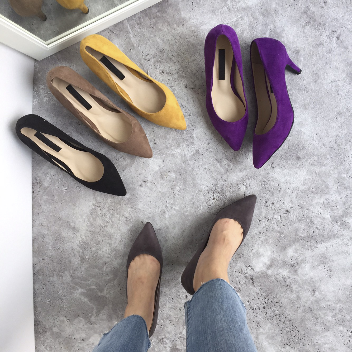 Suede Middle Heel Pumps 7cm Women Shoes Feet Comfo