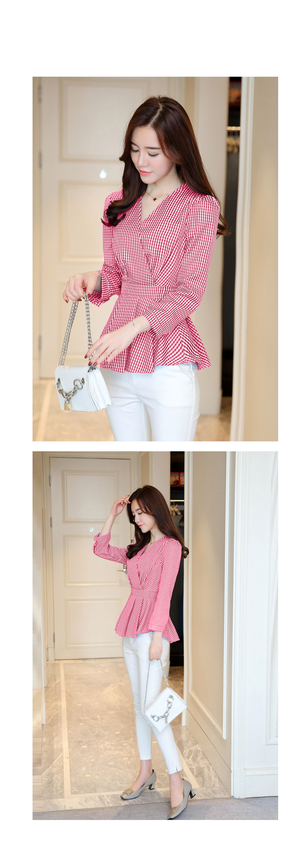 Women Blouses Check lap style blouse Elegant offic