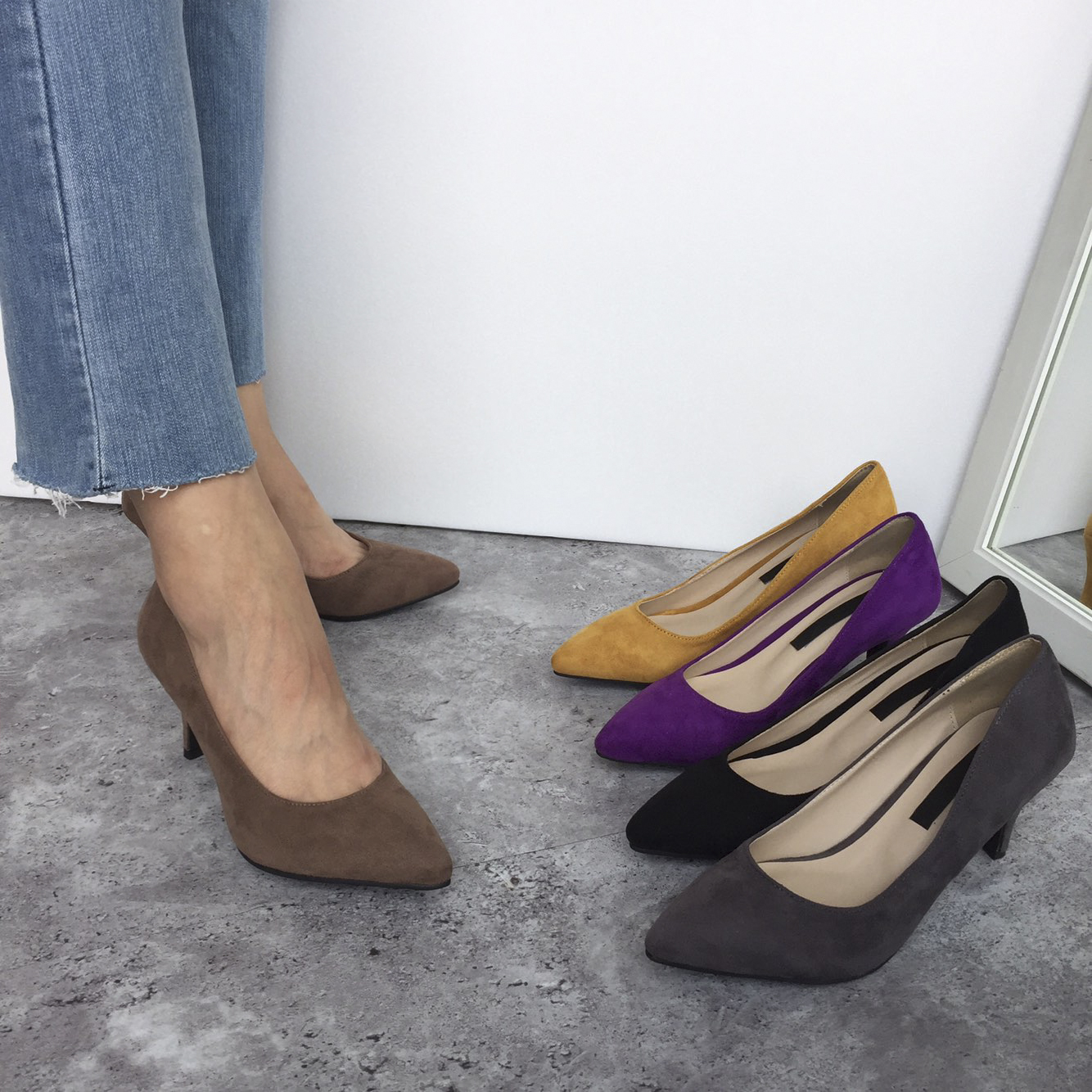 Suede Middle Heel Pumps 7cm Women Shoes Feet Comfo