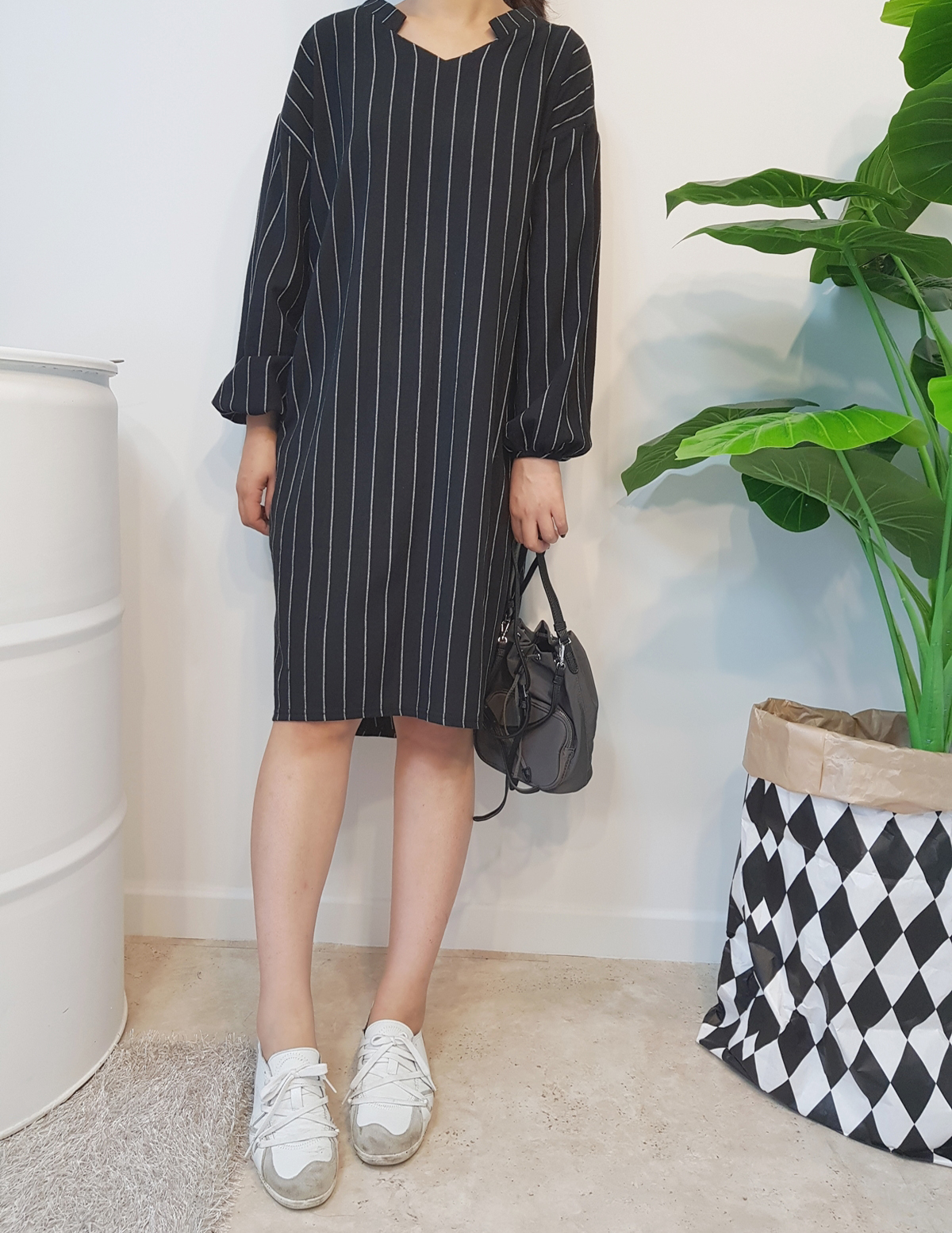 New Over Buffet Striped Shirt One Piece 3 Color Pr