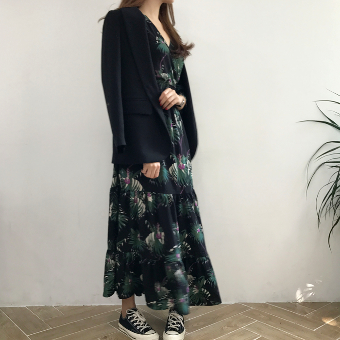 New Women Dress Flower Race Maxi Autumn Long Dress