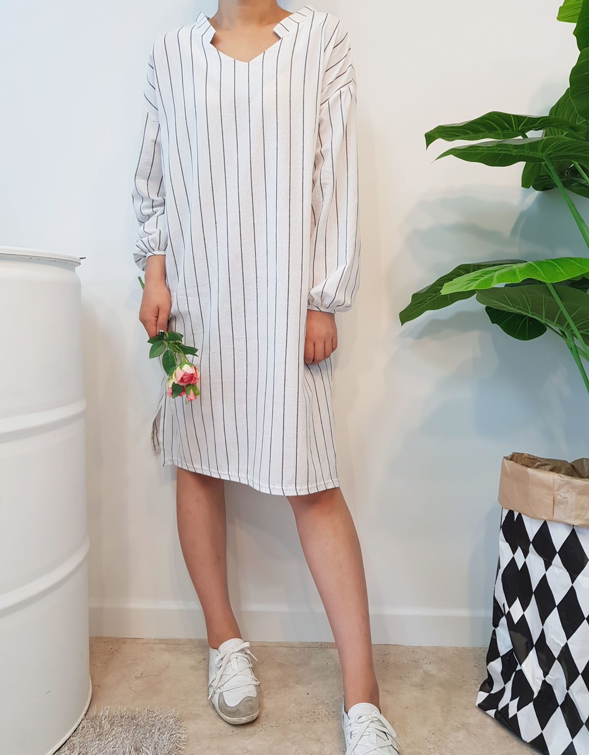 New Over Buffet Striped Shirt One Piece 3 Color Pr