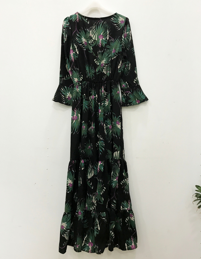 New Women Dress Flower Race Maxi Autumn Long Dress