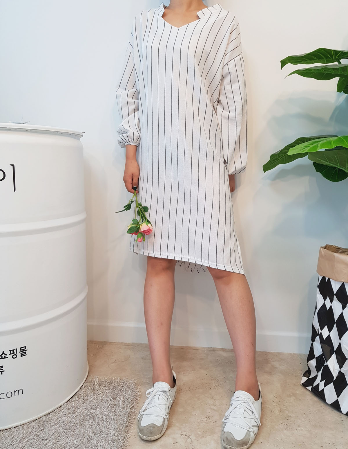 New Over Buffet Striped Shirt One Piece 3 Color Pr