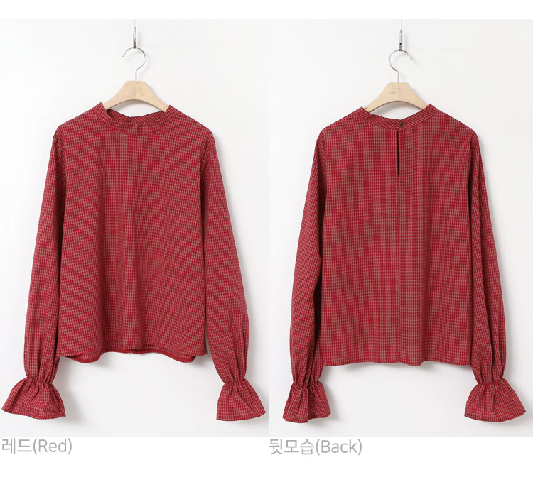 Women Blouses Check Sleeve Shirring Blouse-SWT1021