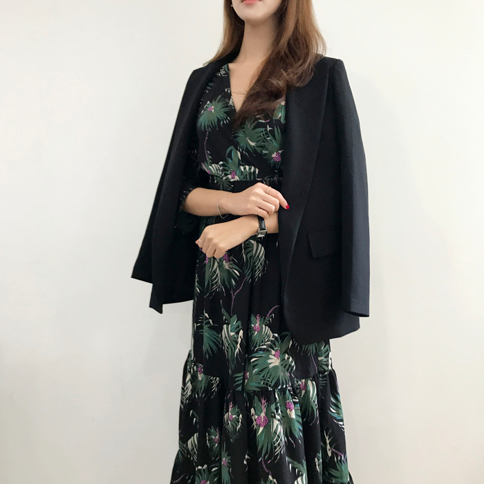 New Women Dress Flower Race Maxi Autumn Long Dress