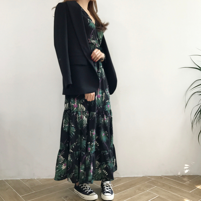 New Women Dress Flower Race Maxi Autumn Long Dress