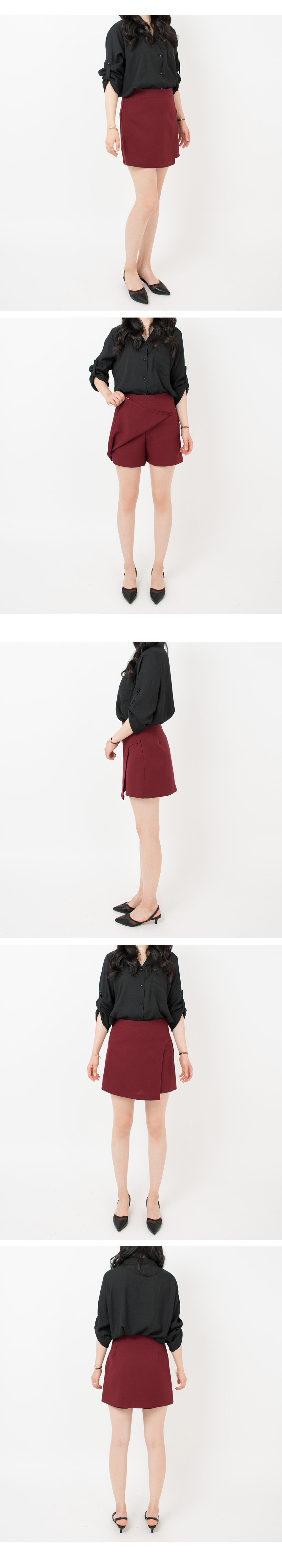 Women Short Pants Fall Wrap Skirt Shorts Wine, Bla