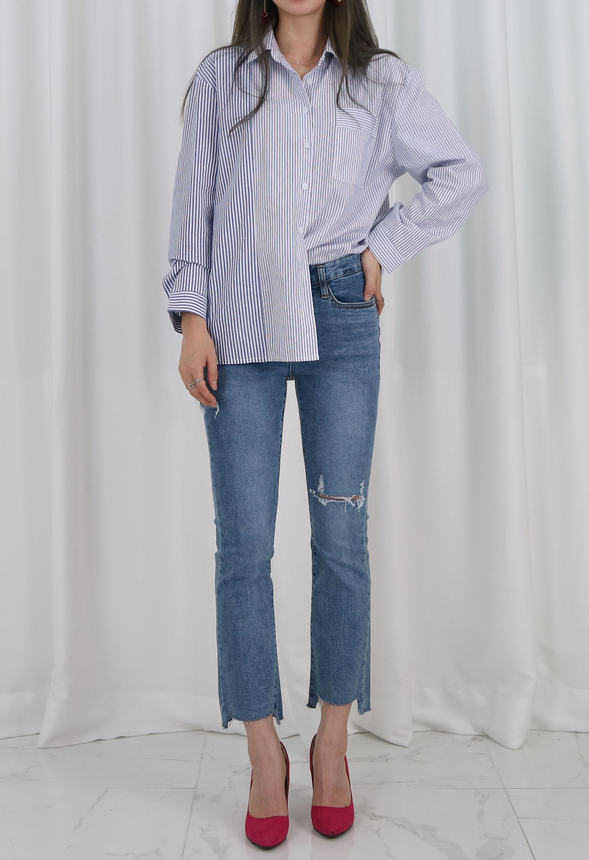Loose-colored shirt stripe shirts Southern natural