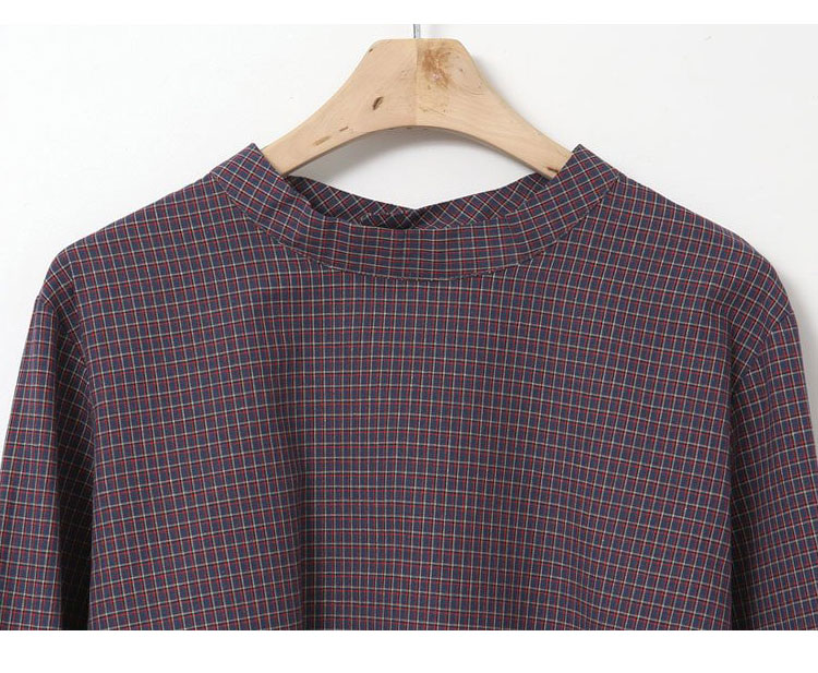 Women Blouses Check Sleeve Shirring Blouse-SWT1021