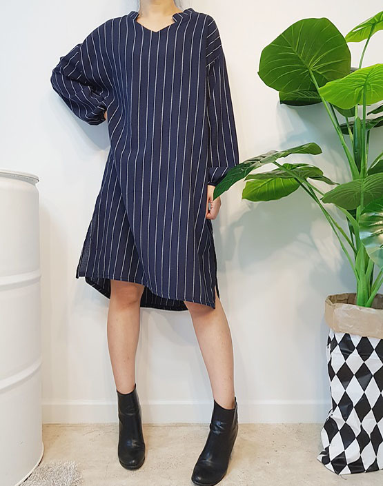 New Over Buffet Striped Shirt One Piece 3 Color Pr