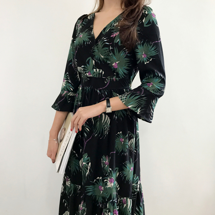 New Women Dress Flower Race Maxi Autumn Long Dress