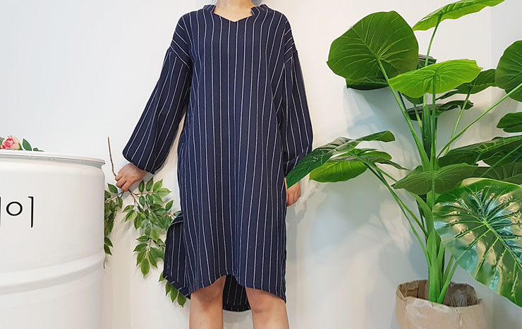 New Over Buffet Striped Shirt One Piece 3 Color Pr
