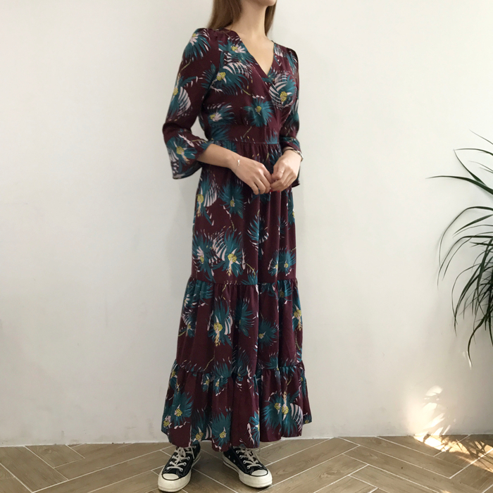 New Women Dress Flower Race Maxi Autumn Long Dress