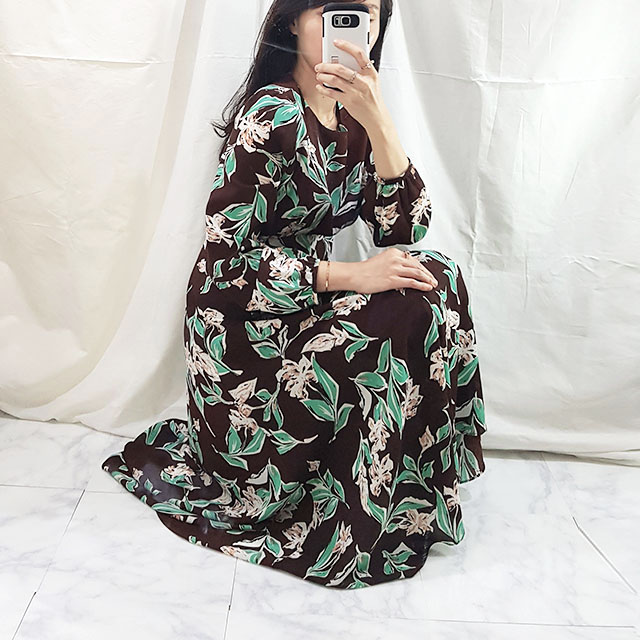 New Women Dress High Quality Autumn Flower Long Go