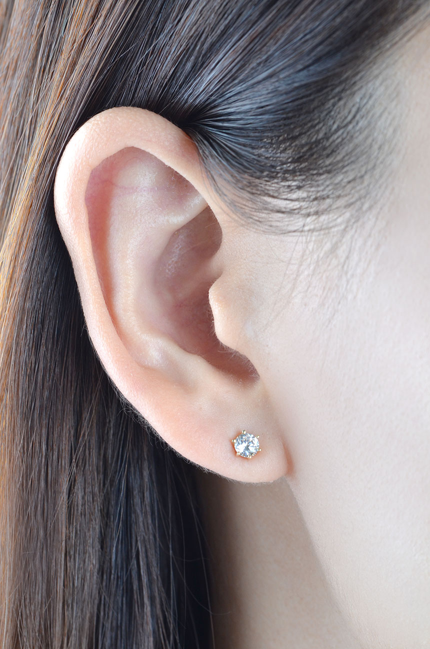 Diamond Cutting 14k Cubic Earring 4mm, 5mm