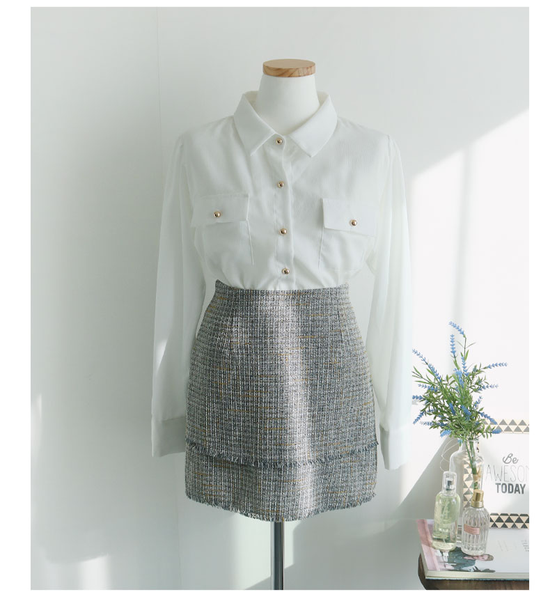 Tweed Skirt Black, Gray Classic Mini Daily Slim Co