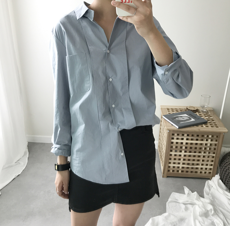 Daily plain shirt Women Autumn basic cotton Cotton