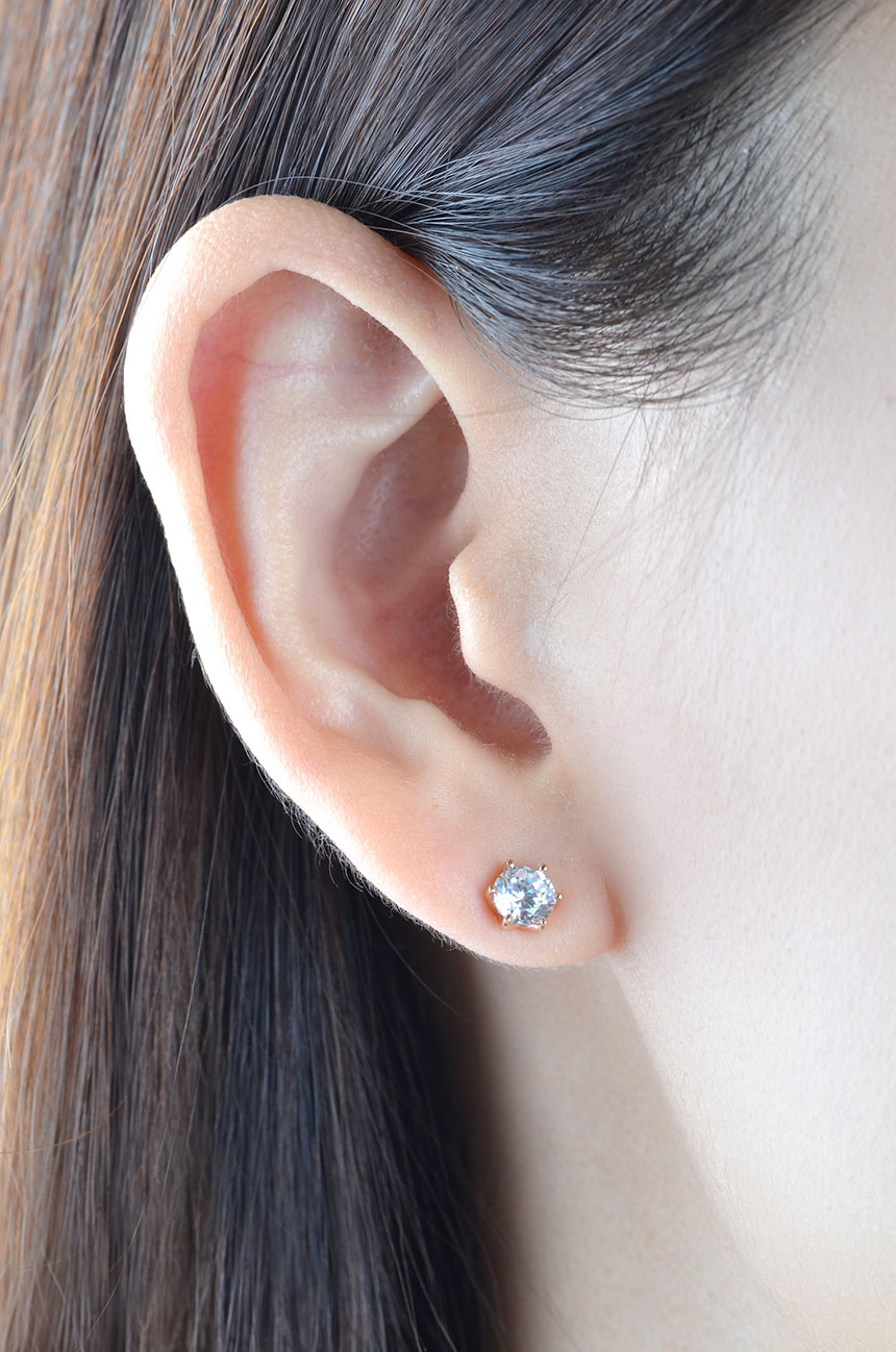 Diamond Cutting 14k Cubic Earring 4mm, 5mm