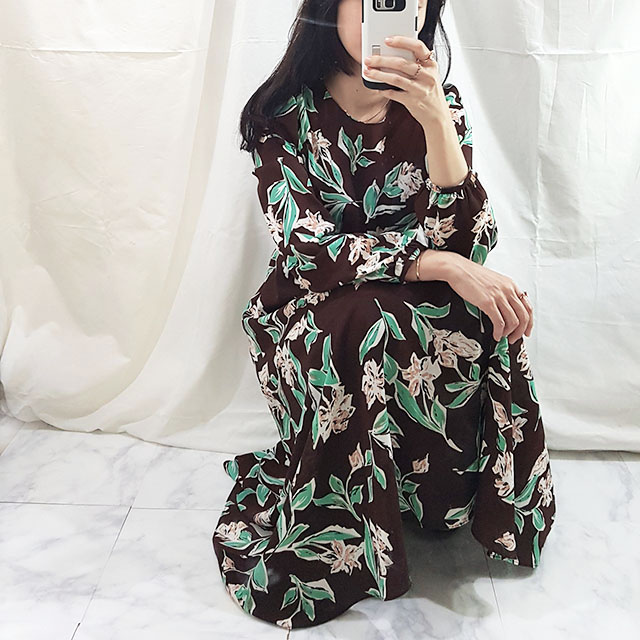 New Women Dress High Quality Autumn Flower Long Go