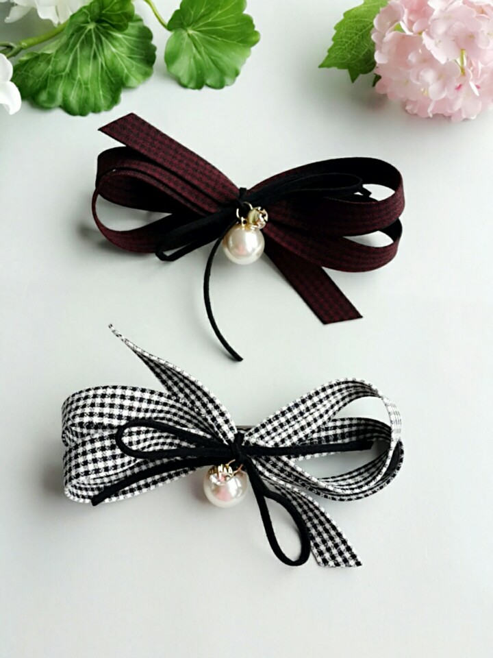 NEW HAIR CLIP HOOP 30-piece check ribbon hairpin g