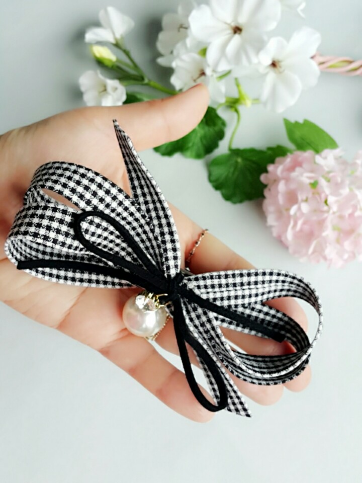 NEW HAIR CLIP HOOP 30-piece check ribbon hairpin g