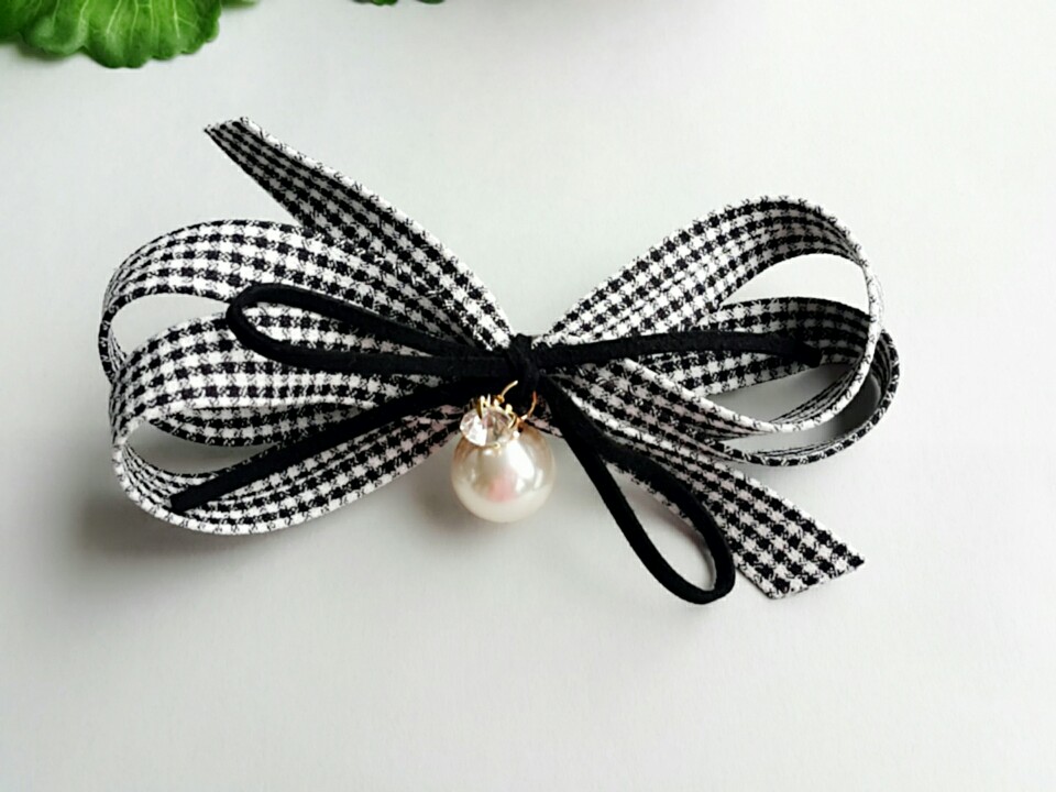 NEW HAIR CLIP HOOP 30-piece check ribbon hairpin g