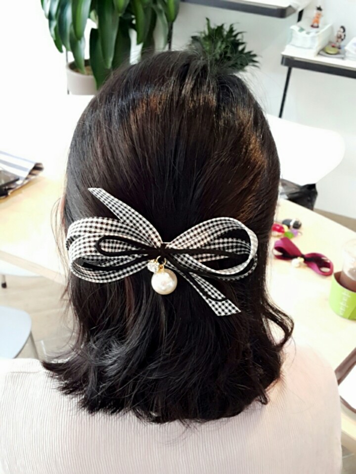 NEW HAIR CLIP HOOP 30-piece check ribbon hairpin g