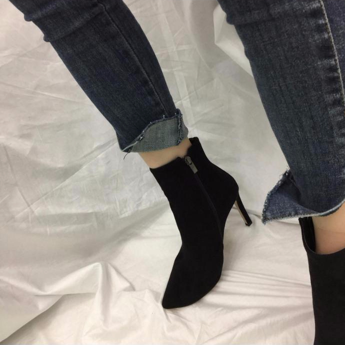 Angle Boots Hill 2TYPE Heel 9.5cm Suede Leather Tr