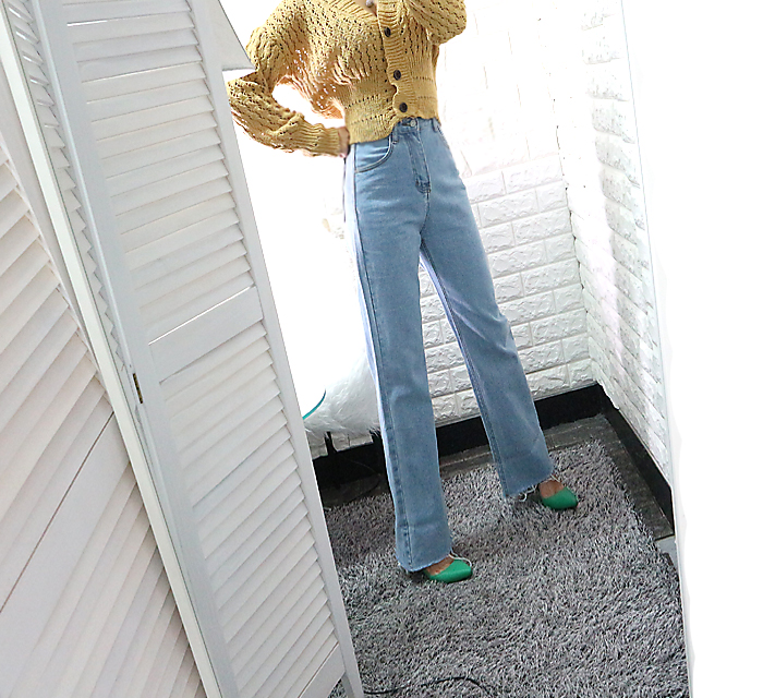 Women Jeans Pants High Waist Long Wide Denim Roll-