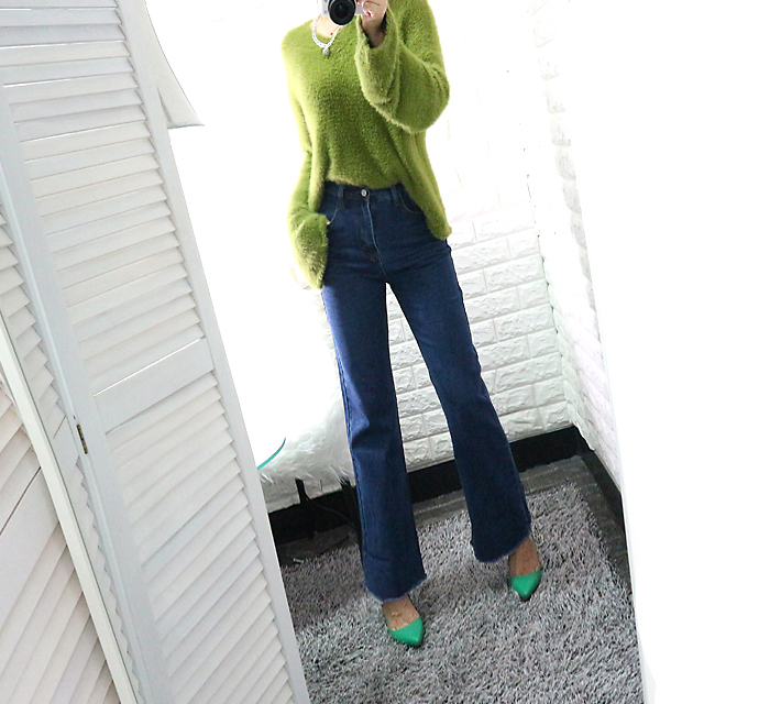 Women Jeans Pants High Waist Long Wide Denim Roll-